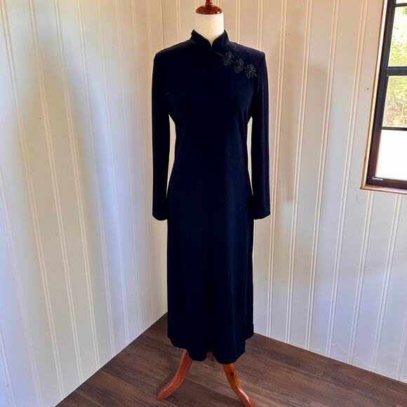Vintage 90s Goth Velour Cheongsam Maxi Dress M - Picture 1 of 6